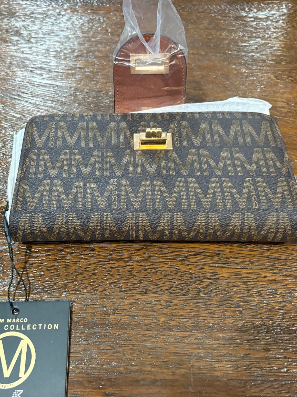 M MARCO Women Crossbody Bag Wallet Style Brown Logo Print NWT NEW